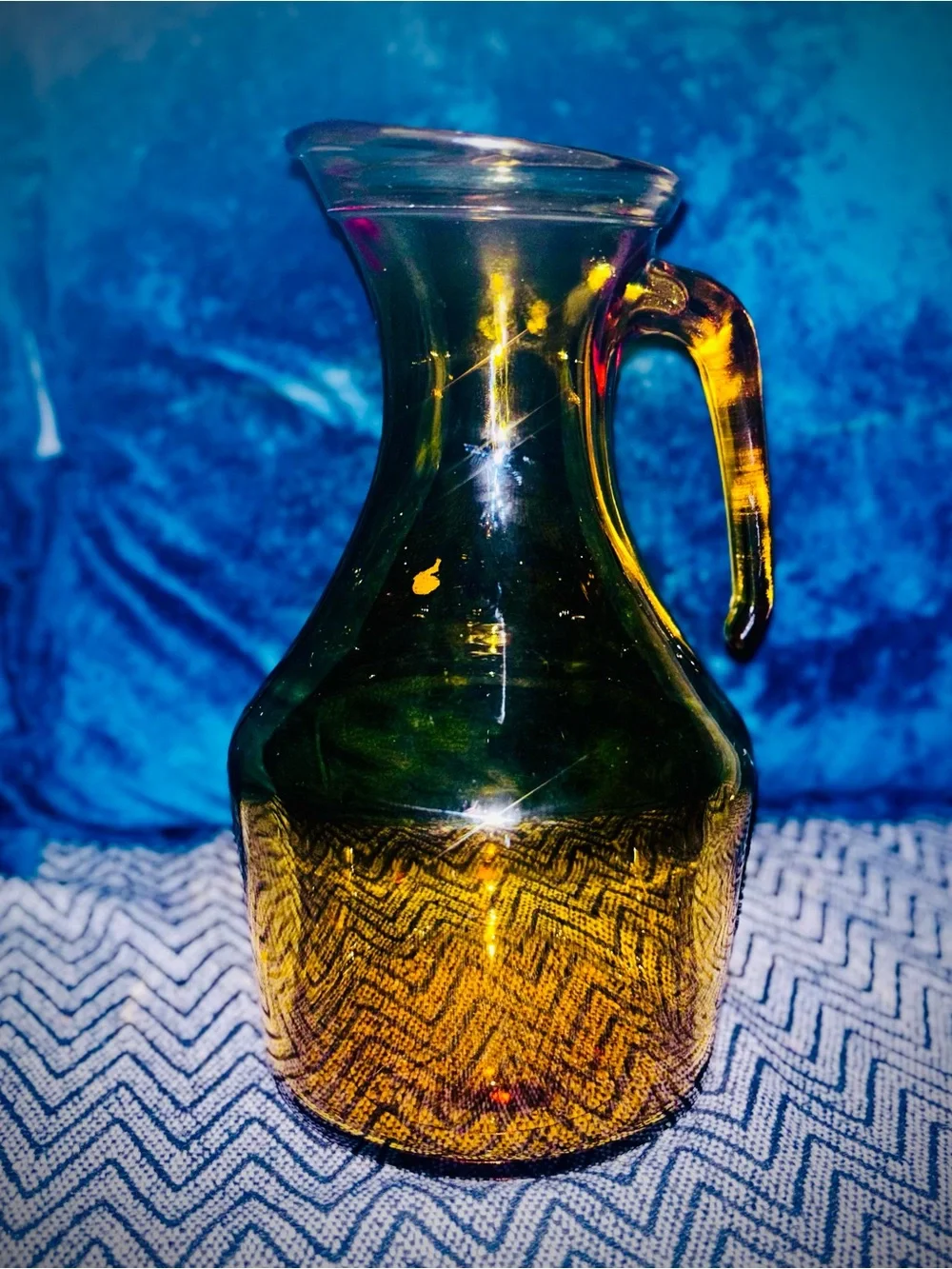 Vtg 1960s MCM Italian Amber Juice Glass Carafe Pitcher w/Open Handle